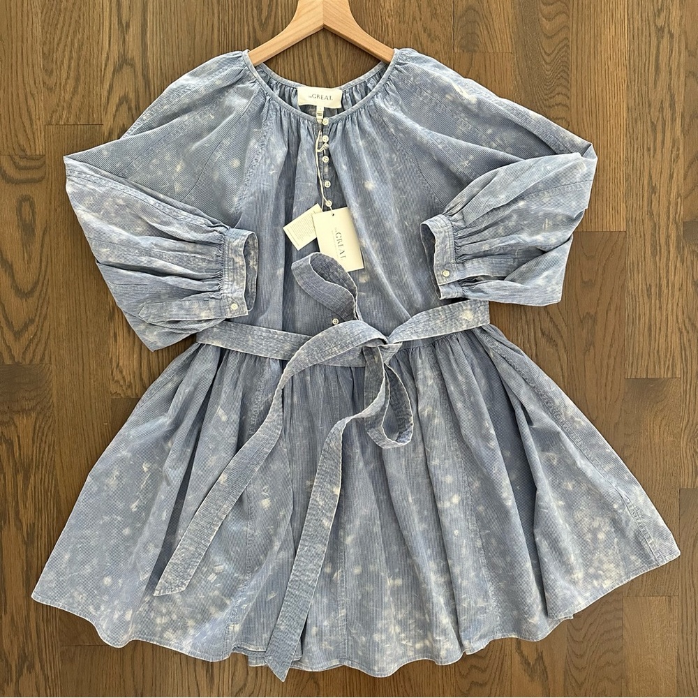 NWT The Great The Coast Walk Dress Hand Dyed Mottled Wash Blue/White 2 Medium